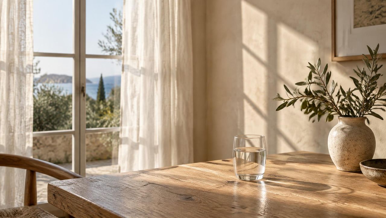Entspannte Ruhepause am Fenster mit einem Glas Wasser — so entspannt fühlt sich eine Sitzung an